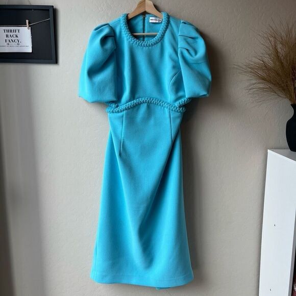 Rebecca Vallance Michelle Puff Sleeve Teal Blue Midi‎ Dress Size 10 - Picture 2 of 13